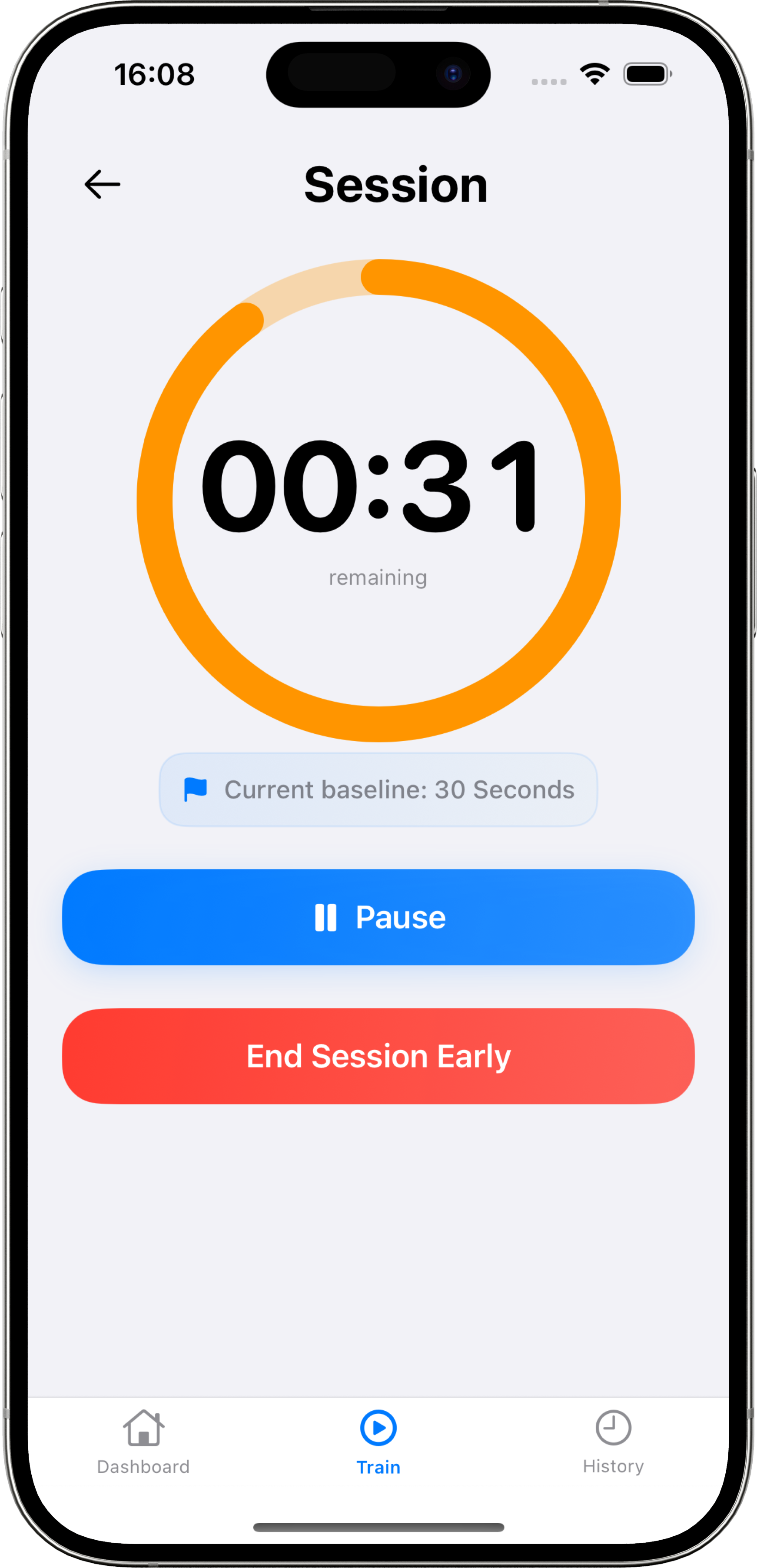 The Separation Training timer screen