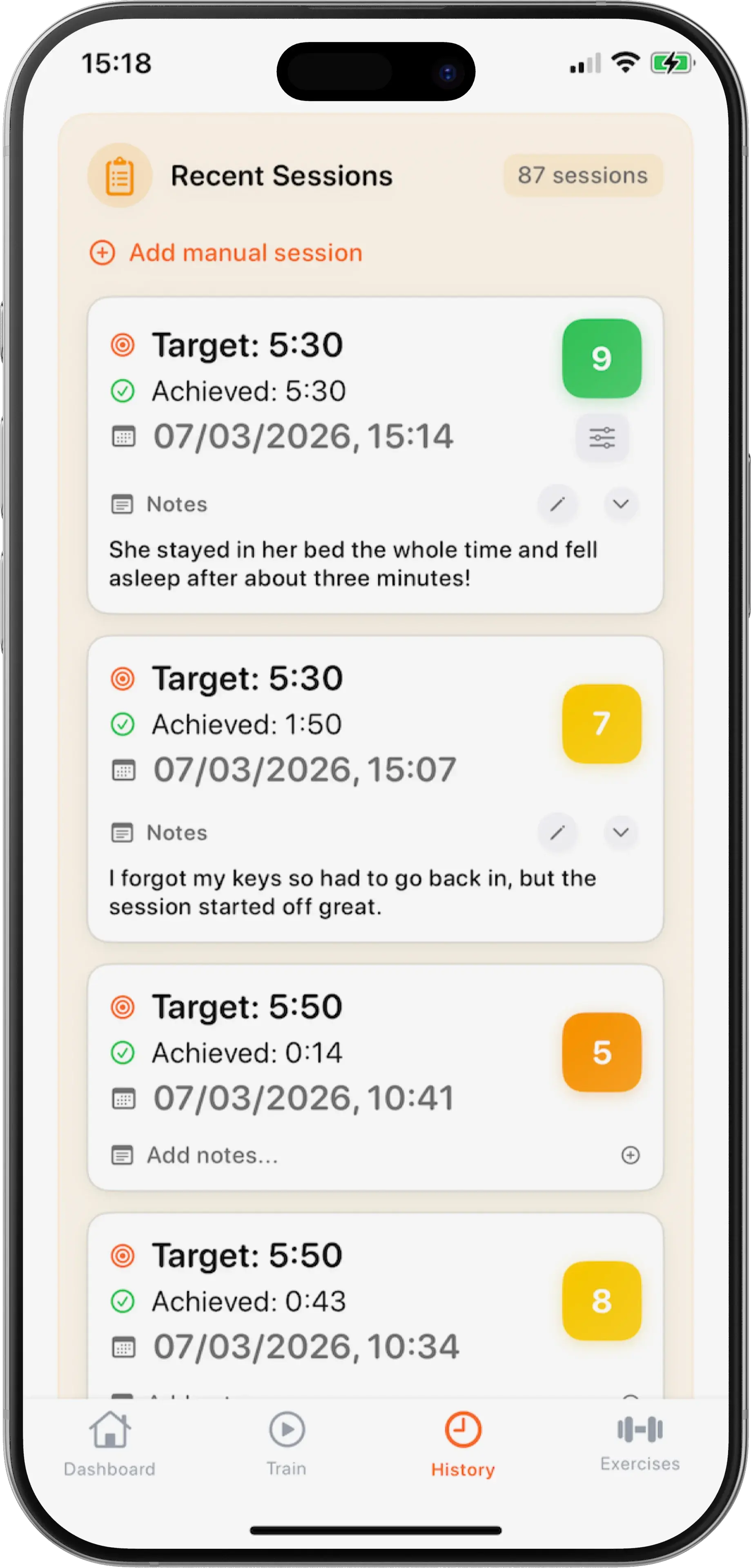 Detailed History to Track & Share Progress - app screenshot